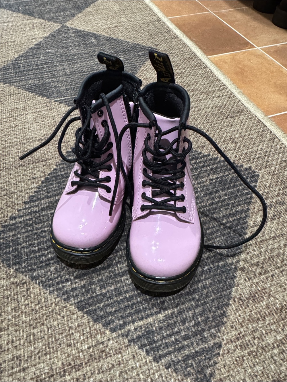 Dr. Martens Pink Patent Lace-Up Combat toddler Boots